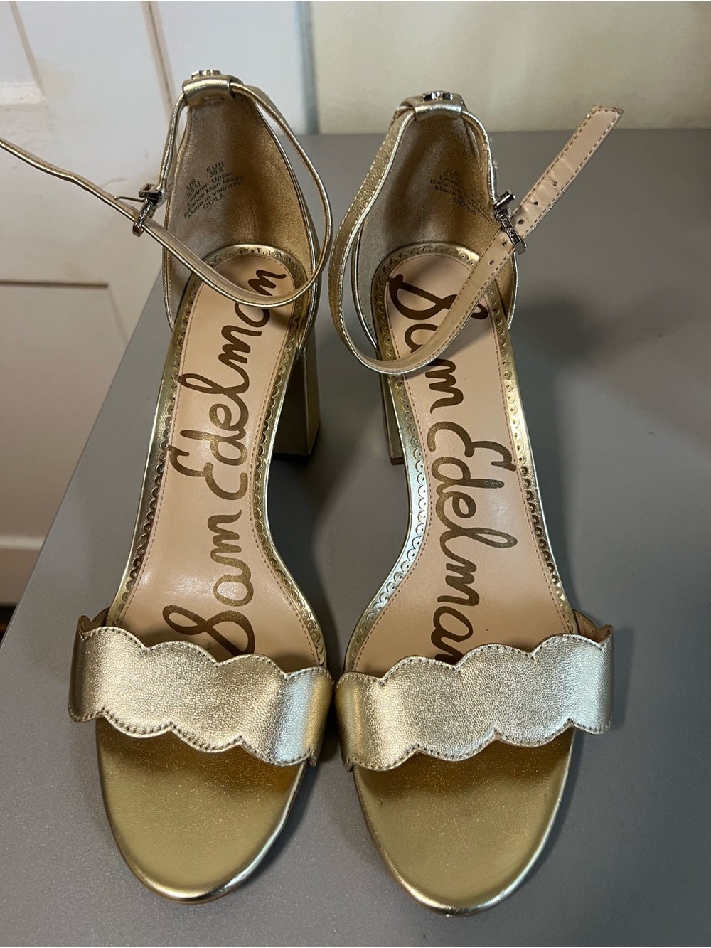 Sam Edelman Metallic Gold Scallop Ankle-Strap Heels